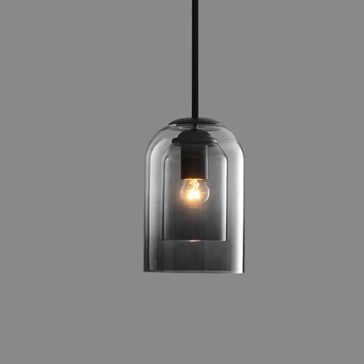 Black smoked double glass pendant light with exposed bulb
