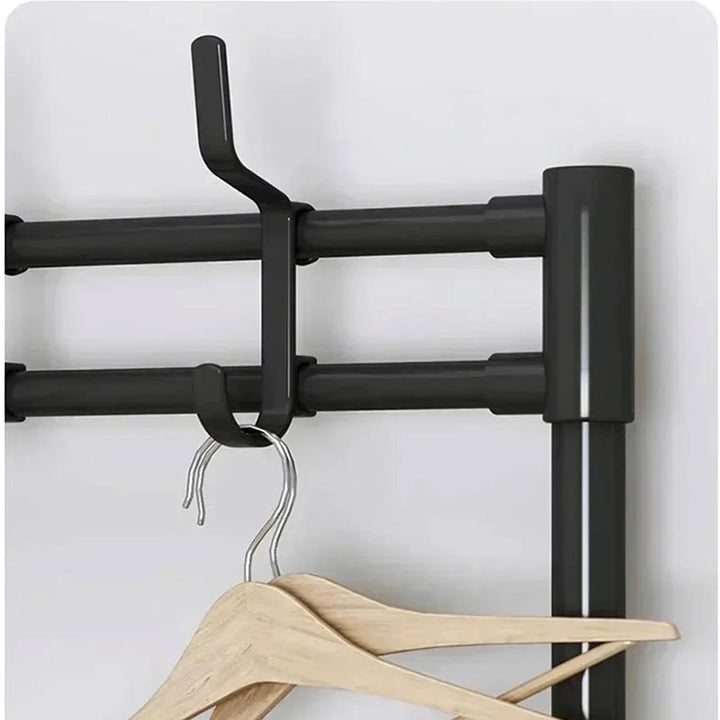 Close-up of black Hook attached to Nordic Hallway Shoe Rack with Hooks