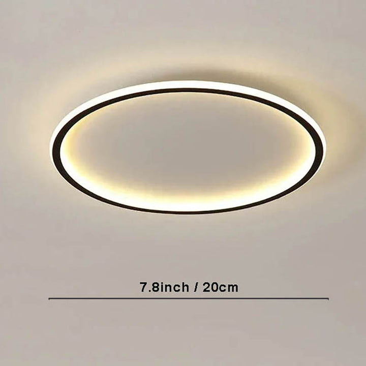 Modern black 20cm Nordic LED ceiling light with remote, minimalist round design for bedroom or living room lighting