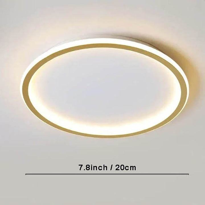 Contemporary gold 20cm Nordic LED ceiling light with remote, circular flush mount for modern bedroom or hallway lighting