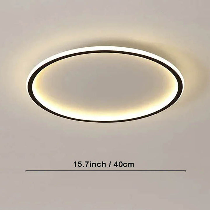Modern black 40cm Nordic LED ceiling light with remote, minimalist round design for bedroom or living room lighting