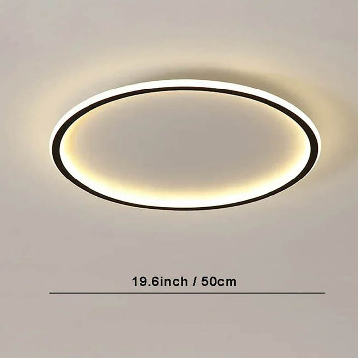 Modern black 50cm Nordic LED ceiling light with remote, minimalist round design for bedroom or living room lighting