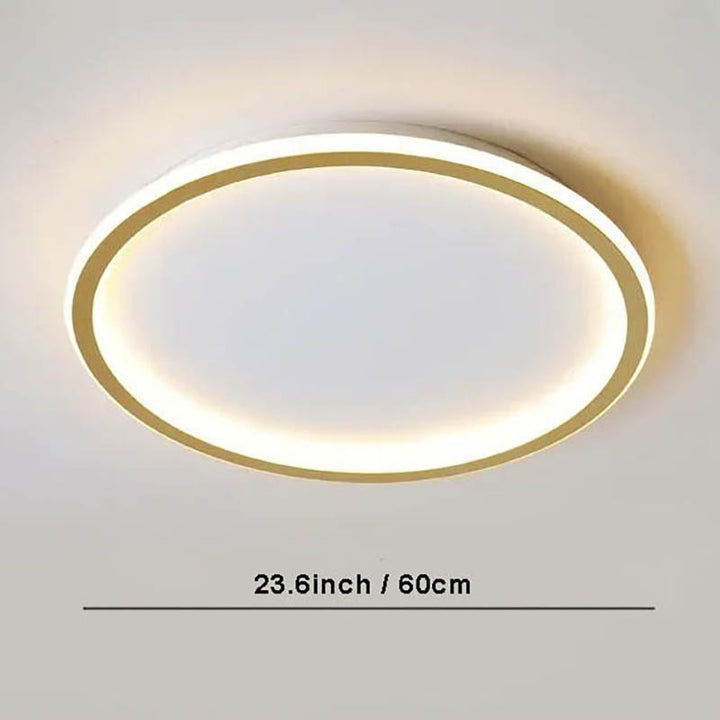 Contemporary gold 60cm Nordic LED ceiling light with remote, circular flush mount for modern bedroom or hallway lighting