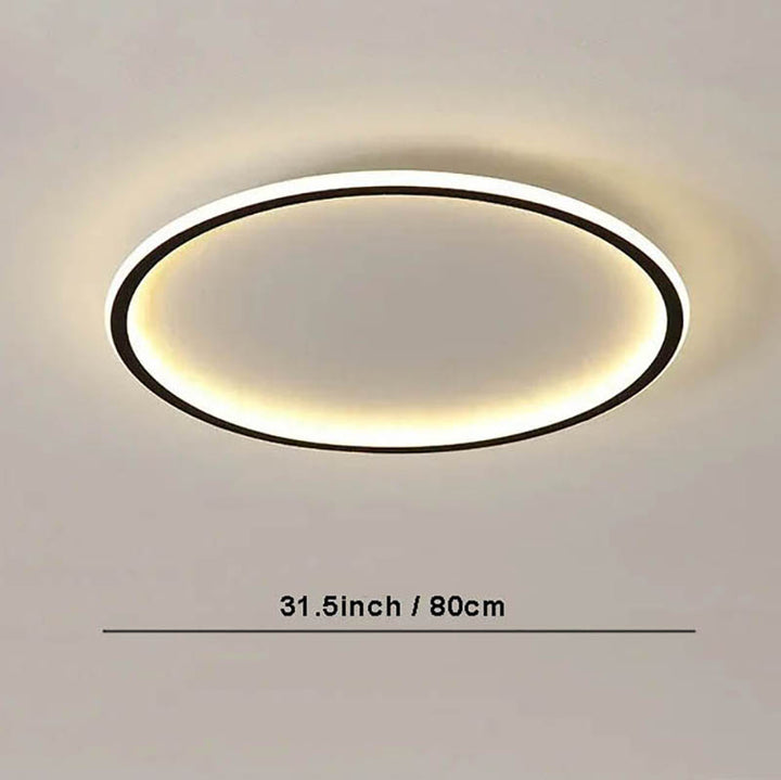 Modern black 80cm Nordic LED ceiling light with remote, minimalist round design for bedroom or living room lighting