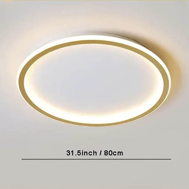 Contemporary gold 80cm Nordic LED ceiling light with remote, circular flush mount for modern bedroom or hallway lighting