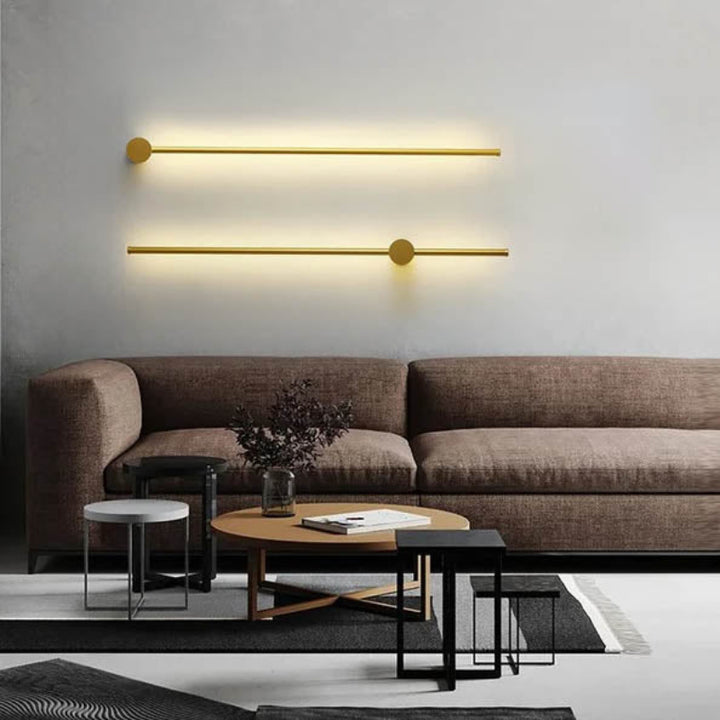 Gold LINJE Nordic LED Wall Light with adjustable rotating design, crafted from premium aluminium with a baked paint finish. Sleek, modern wall lamp for accent or ambient lighting in bedrooms, hallways, and living spaces. Example2