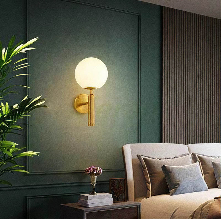 MAELKEBOLD modern glass ball wall light, gold Nordic LED sconce in a bedroom