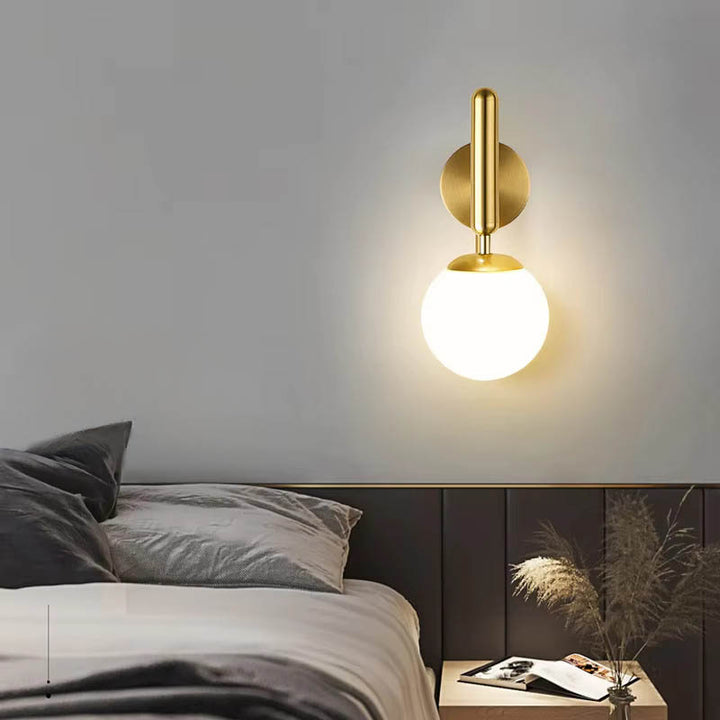 MAELKEBOLD modern glass ball wall light, gold Nordic LED sconce above a bed