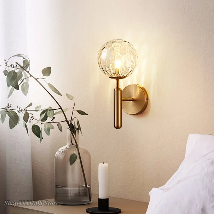 MAELKEBOLD modern glass ball wall light, gold Nordic LED wall sconce with textured glass