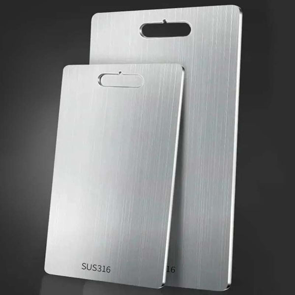 Two metallic stainless steel sheets with 'SUS316' marking on a dark background