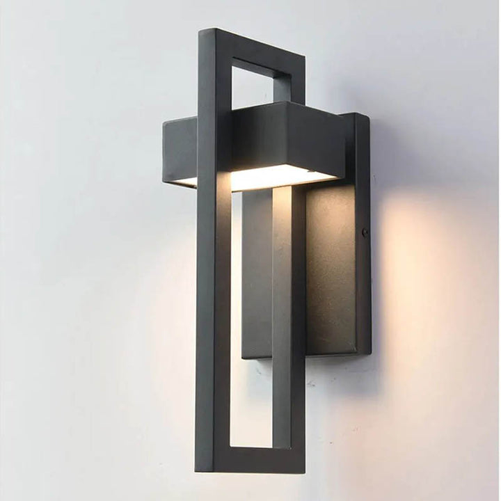 Contemporary outdoor LED wall light in matt black, IP65 aluminium body, perfect for front door or patio entrance