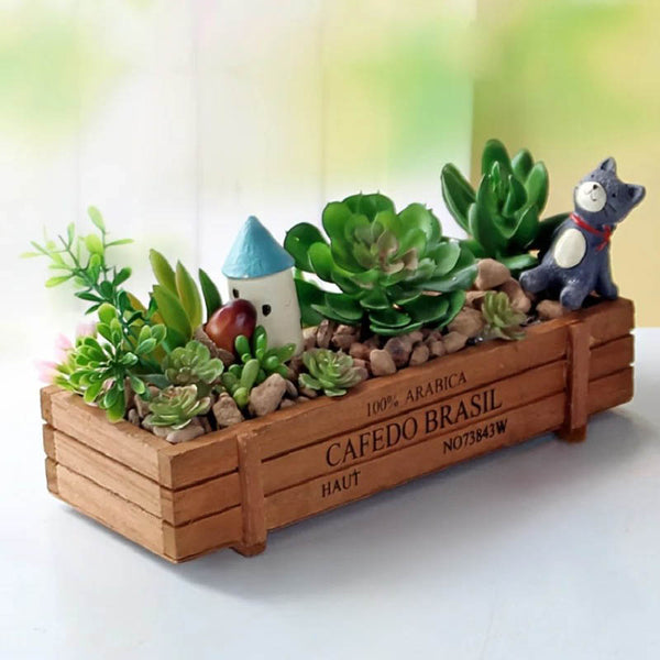 Compact 8-inch wooden succulent planter adding charm to a modern home decor interior.