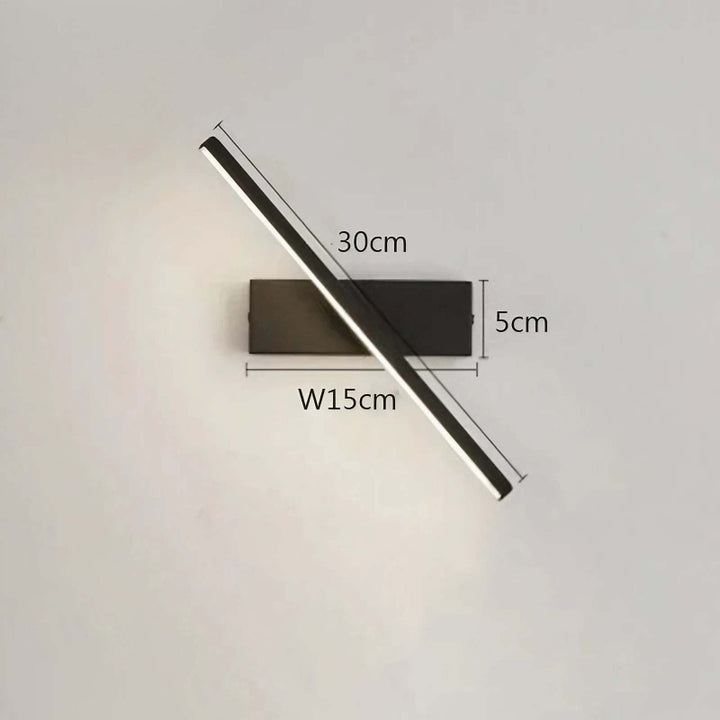 Rotatable LED Wall-mounted light fixture with dimensions labeled on a plain background