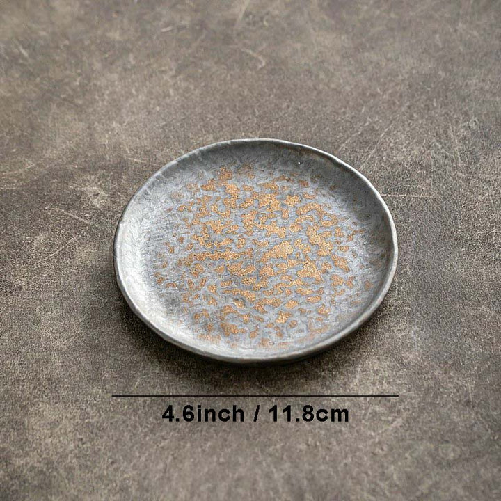 Single 11.8 cm rustic stoneware shallow ceramic serving plate, grey speckled finish