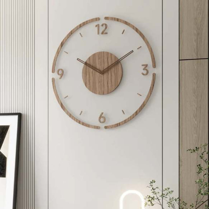 SEKUND minimalist wooden wall clock 35cm natural wood finish in modern living room décor