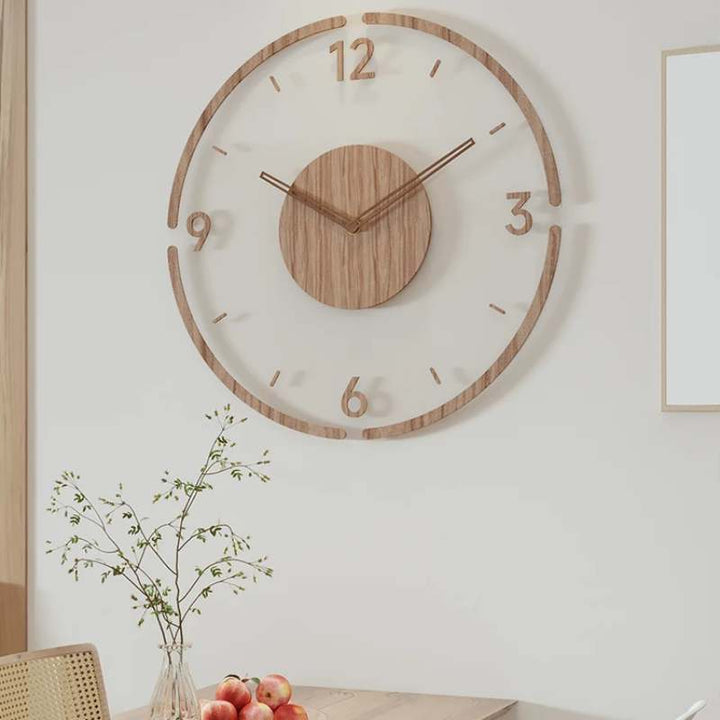 Nordic design SEKUND minimalist round wooden wall clock 35cm diameter for dining room wall