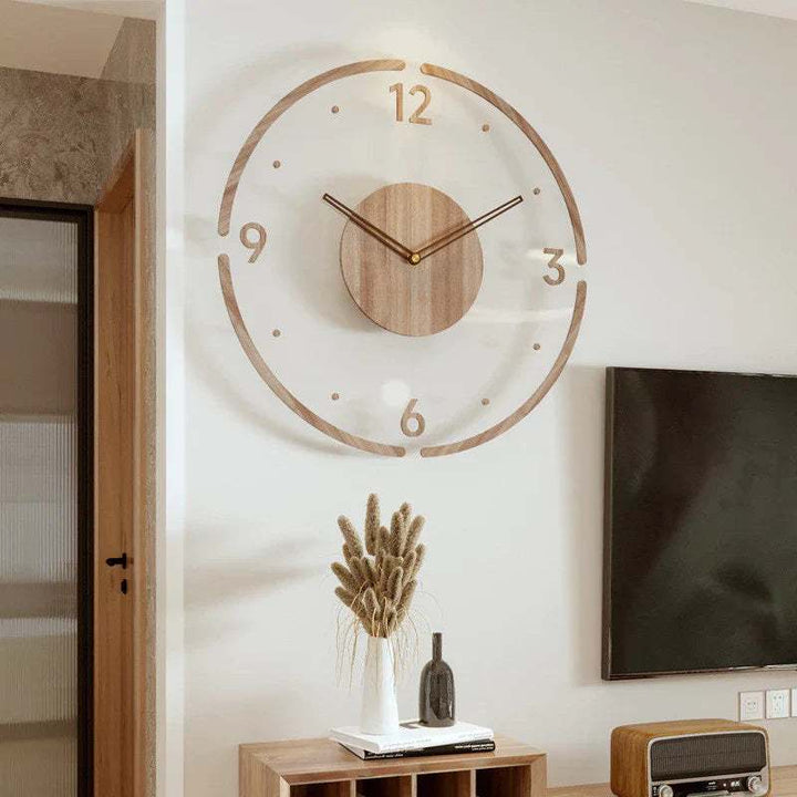Silent quartz SEKUND eco wall clock 35cm natural wood with minimalist numbers for interiors