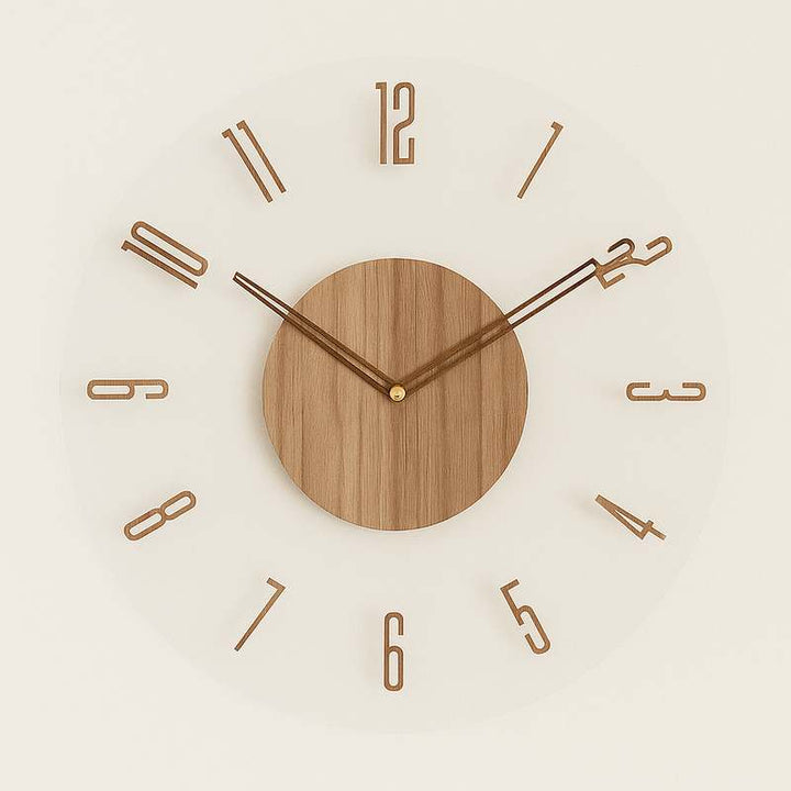 SEKUND Scandinavian wooden wall clock 35cm round design with clear modern style for home