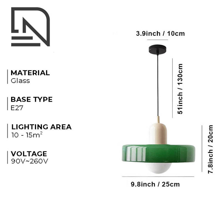 Pendant light size guide showing 25cm diameter and 2.8m cord, E27 base, ideal for kitchens or dining rooms