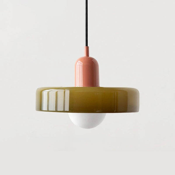 SLIK modern Nordic pendant light, olive green and pink LED glass shade design