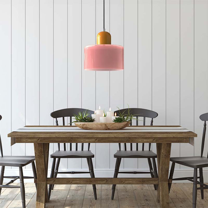 SOLRIG Nordic glass pendant light with pink shade and amber top, modern design for dining room, elegant and minimalistic style