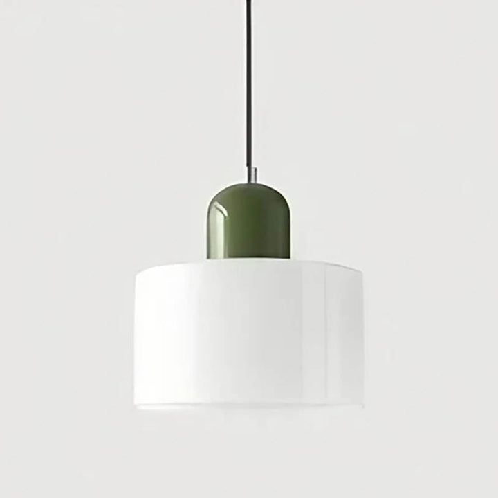 SOLRIG Nordic glass pendant light with white shade and olive green top, modern minimalist lighting for kitchen or dining area