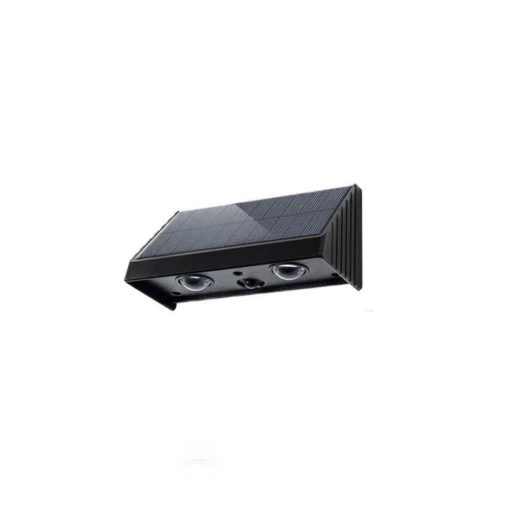 Sleek black solar outdoor wall light, IP54 waterproof, designed for eco-conscious living
