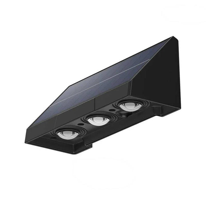 Black solar outdoor wall light with 3 LED beads, eco-friendly for garden ambience