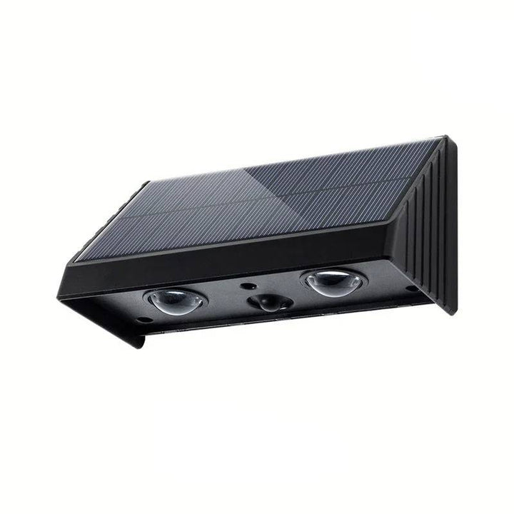 Black solar outdoor wall light with 2 LED beads, minimalist design for pathways