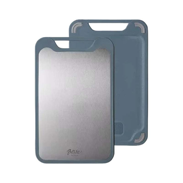 Two blue cutting boards with handles on a white background