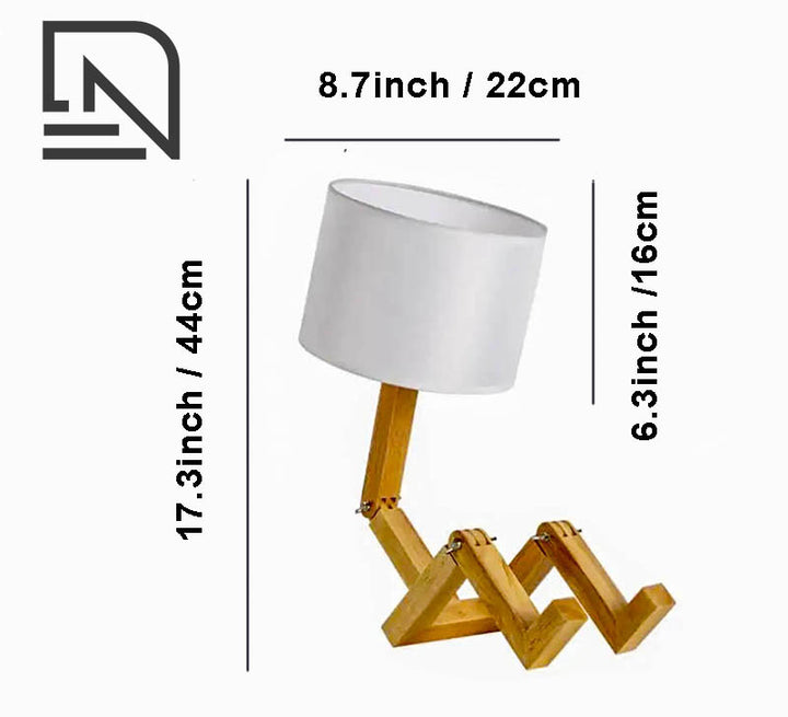 Wooden creative table lamp with a modern design, warm LED lighting, and a natural finish, perfect for decorative home or office ambiance.