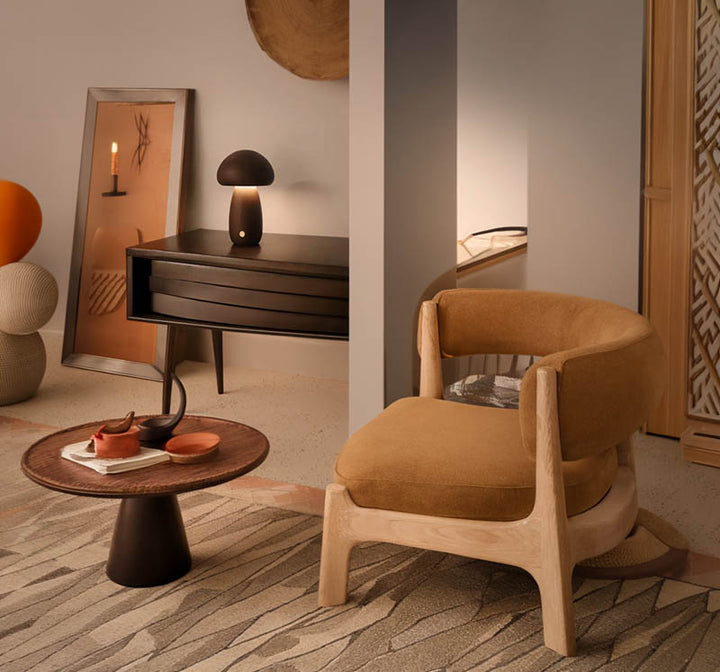 LED night light styled in a Nordic-inspired lounge with warm, cosy decor.