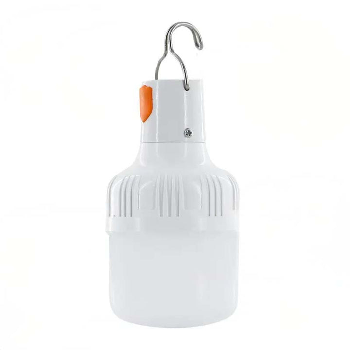 White portable lamp with a hook on a white background