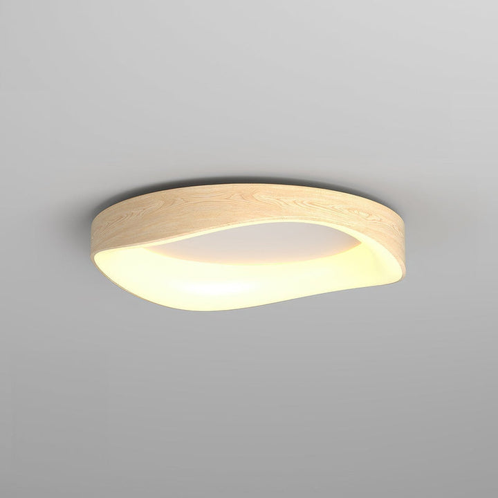 VITA wood grain LED ceiling light with wave design, natural finish, modern Nordic flush mount