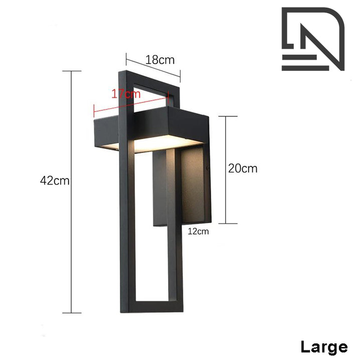 Large modern outdoor wall light in black aluminium with built-in LED, 35cm tall, waterproof design for UK exteriors