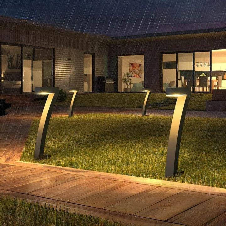 Modern solar garden light, waterproof LED outdoor pathway light, black, ideal for nighttime garden pathway use