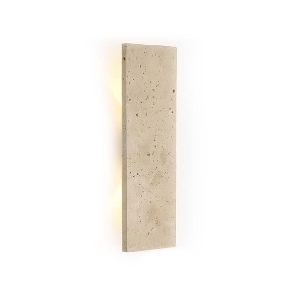 Rectangular wall light fixture with a textured beige finish on a white background