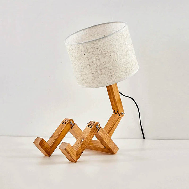 TRAEMAN wooden creative table lamp with natural linen lampshade, unique home decor