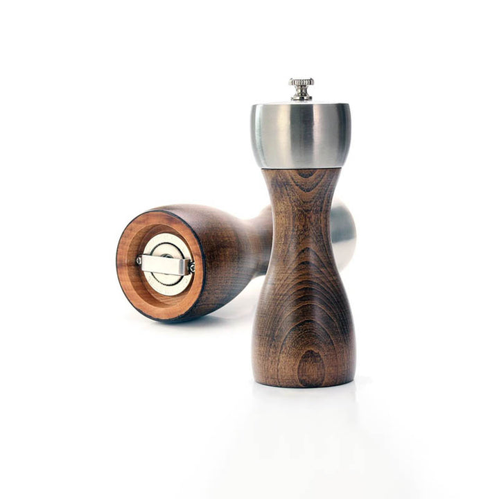 Nordic beech wood KVAERN grinder set with stainless steel top, sleek design for salt and pepper seasoning