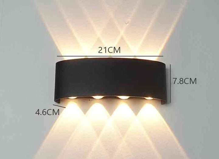 8-head black aluminum modern LED wall light, 21cm wide, sleek design for home decor