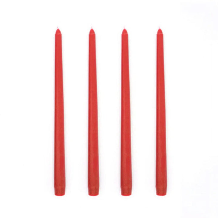 Red wax taper candles set of 4, dripless smokeless, for dining table and wedding décor