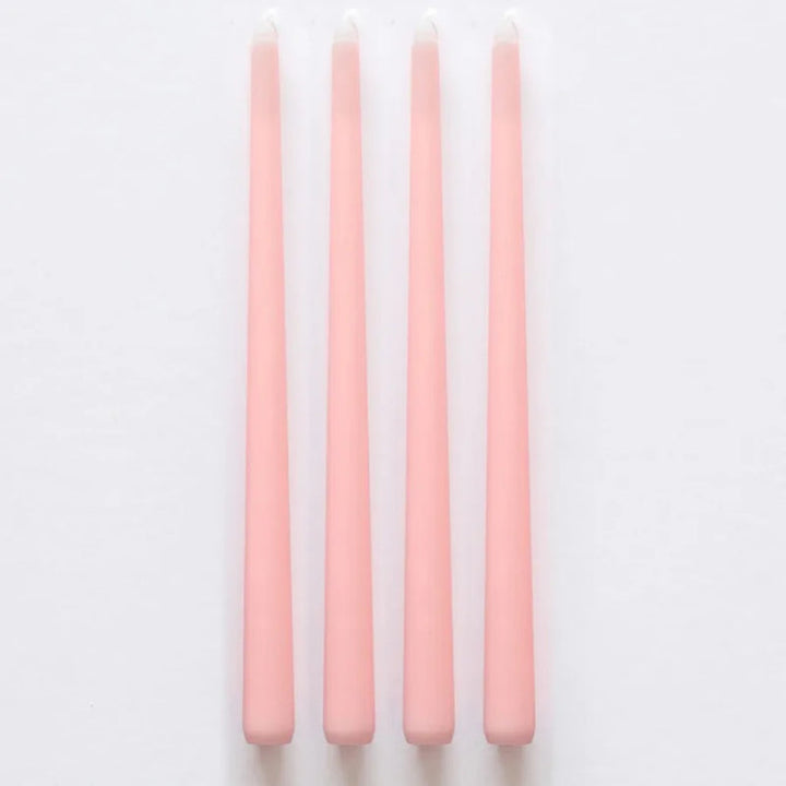 Soft pink wax taper candles set of 4, dripless smokeless for wedding and table styling