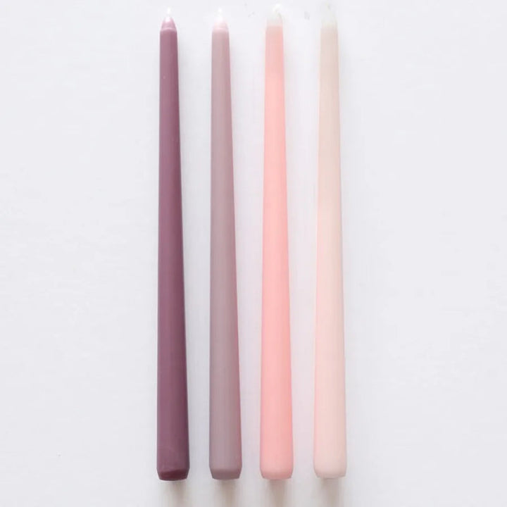 Mauve, taupe, blush and nude wax taper candles, set of 4, dripless smokeless, table décor