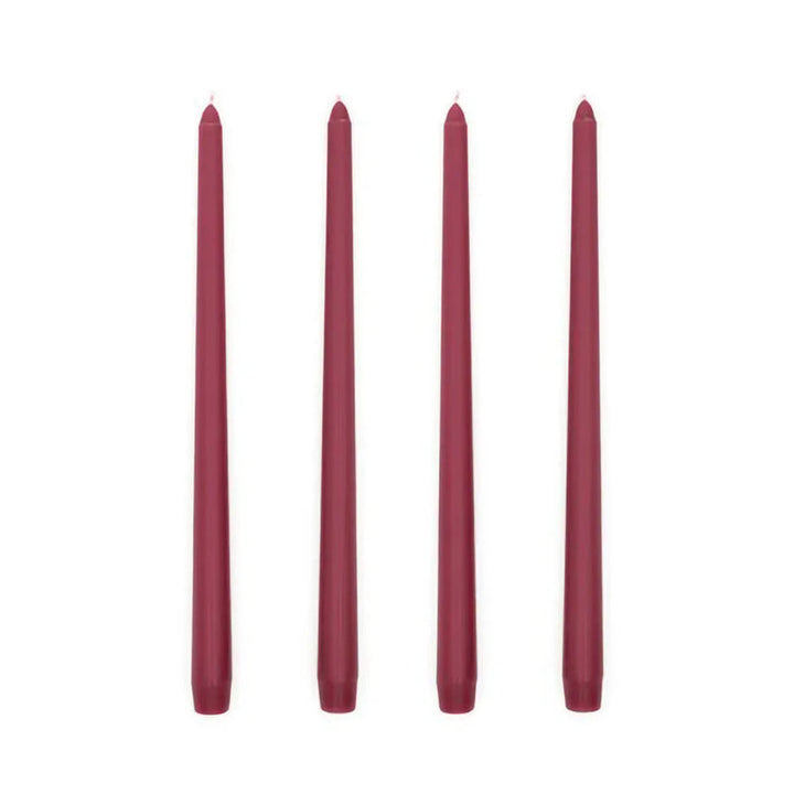 Burgundy wax taper candles set of 4, dripless smokeless for elegant dinner décor