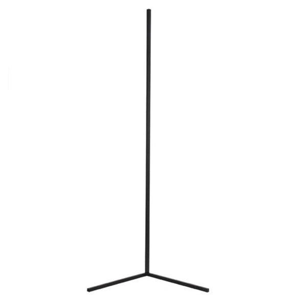 Black floor lamp with a minimalist design on a white background