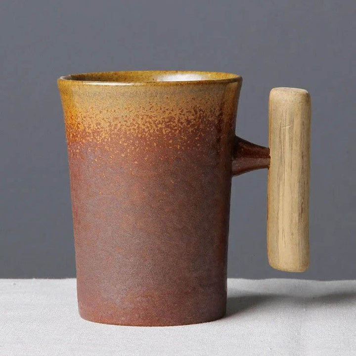 Tall ceramic mug with wooden handle in earthy brown tones, 300ml, Nordic-style design by Nordic Essentials