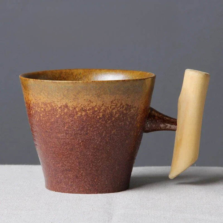 Vintage ceramic mug with wooden handle in earthy brown tones, 260ml, Nordic-style design by Nordic Essentials Store UK