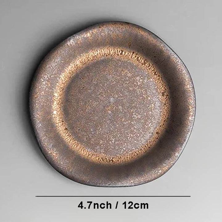 4.7 inch round rustic ceramic plate in grey-brown tones, ideal for tea snacks, from Cosy Sips ceramic tea cup set